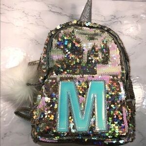 Justice Unicorn Flip Sequin MINI Backpack Letter M